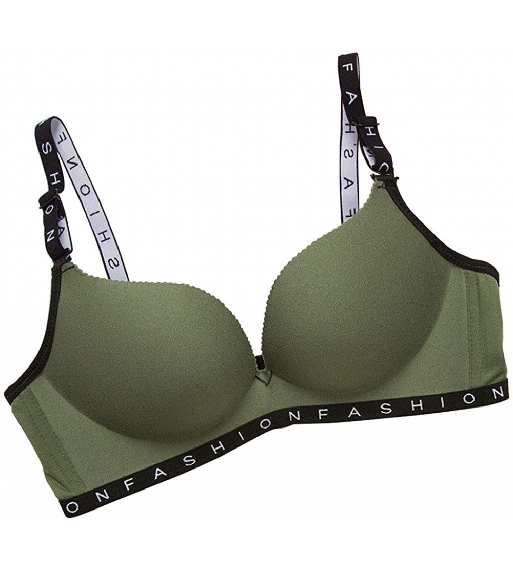 Bras Women's Letter Bras Push Up Bra Comfort Strap Lingerie Bralette Thicken Underwear - Green - CW198348324 $22.91