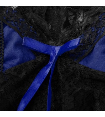 Baby Dolls & Chemises Lace Lingerie for Women-Sexy V-Neck Mesh Bow Babydoll-Strapless Back Split Sleepwear Thong Black - Blue...