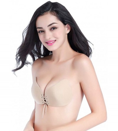 Bras Women's Backless Strapless Invisible Bra Pushup Reusable Self Adhesive Bras - 2 Pack Black&nude - C318GAH7WS5 $13.95