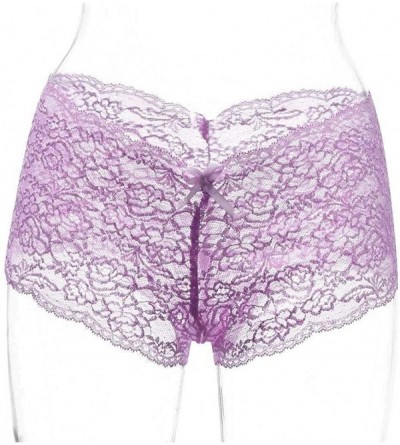 Bustiers & Corsets Sexy Underwear Lace New Sexy Women Lace Lingerie Plus Size Underwear Open Crotch Bowknot Underwear - Purpl...