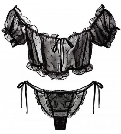 Bustiers & Corsets Ladies Split Three-Point Underwear lace See-Through Sexy one-Shoulder Underwear Tulle Strap Thong Bra Set ...