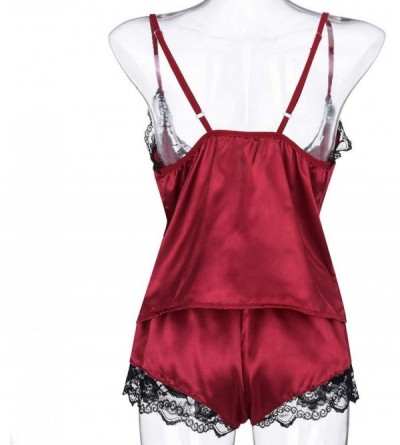 Baby Dolls & Chemises 2PC Lingerie Women Lace Babydoll Nightdress Nightgown Sleepwear Underwear Set - Red - CL199UTXWDC $20.98
