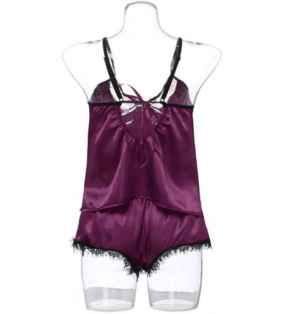 Baby Dolls & Chemises Women Lace Nightwear Sexy Passion Lingerie Babydoll G-String Plus Size 2PC Set - Purple - CN18OKR9IKQ $...