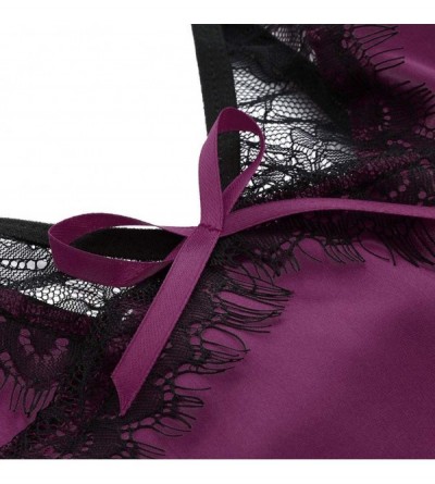 Baby Dolls & Chemises Women Lace Nightwear Sexy Passion Lingerie Babydoll G-String Plus Size 2PC Set - Purple - CN18OKR9IKQ $...