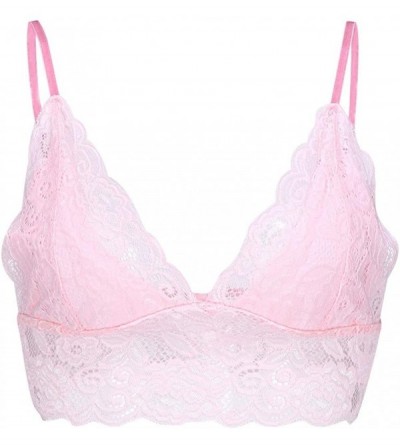 Bras Women's Sexy lace Triangle Cup Bra Fashion no Trace no Steel Support Soft Solid Color high Waist Underwear - Pink - CQ18...
