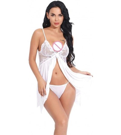 Baby Dolls & Chemises Women Sexy Lingerie Women Sexy Lingerie Set Floral Lace Soft Mesh See Through Mini Babydoll Chemise Sle...
