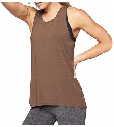 Baby Dolls & Chemises Womens Sleeveless Tank Tops Casual Crew Neck Racerback Workout Yoga Tanks - B - Brown - CL196QA5A4L $27.25