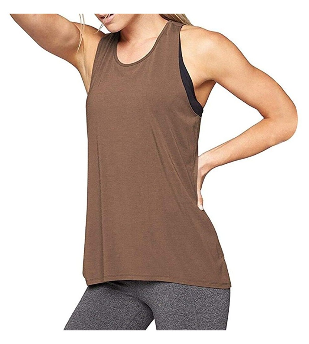 Baby Dolls & Chemises Womens Sleeveless Tank Tops Casual Crew Neck Racerback Workout Yoga Tanks - B - Brown - CL196QA5A4L $10.76