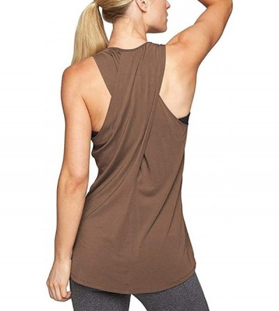 Baby Dolls & Chemises Womens Sleeveless Tank Tops Casual Crew Neck Racerback Workout Yoga Tanks - B - Brown - CL196QA5A4L $10.76