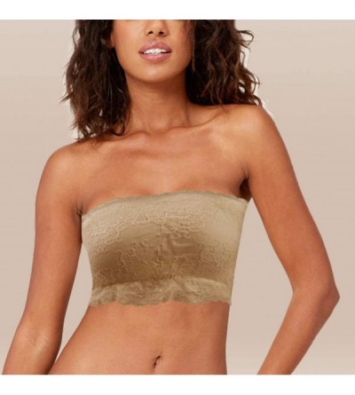 Bras Women's Bandeau Bra Seamless Tube Top Bra with Removable Pads 1-3 Pack - 2 Pack Beige& Grey Lace Bra - C518W6M6CRR $11.66