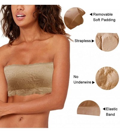 Bras Women's Bandeau Bra Seamless Tube Top Bra with Removable Pads 1-3 Pack - 2 Pack Beige& Grey Lace Bra - C518W6M6CRR $11.66