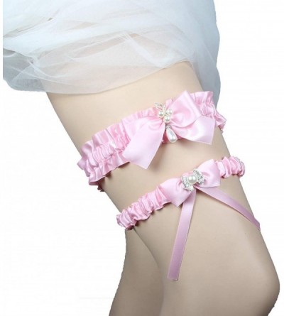 Garters & Garter Belts Wedding Garters for Bride Belt Series Pearls Ribbon Bridal Garters Set Free Size(15-23 inch) - Pink - ...
