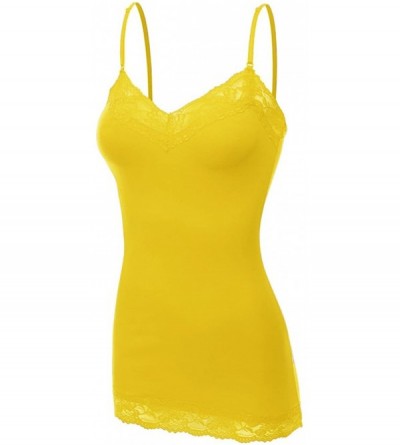 Camisoles & Tanks Women's Lace Neck Camisole Top- Sizes Small Thru XXX-Large - Electric Yellow - CE17YI87ZDQ $25.09