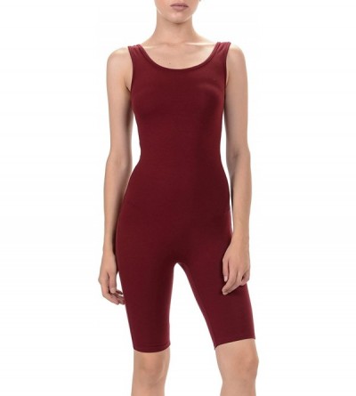 Shapewear Women Catsuit Cotton Tank Bermuda Short Yoga Bodysuit Jumpsuit - Made in USA - Burgundy - CX12O0BF8UO $37.22