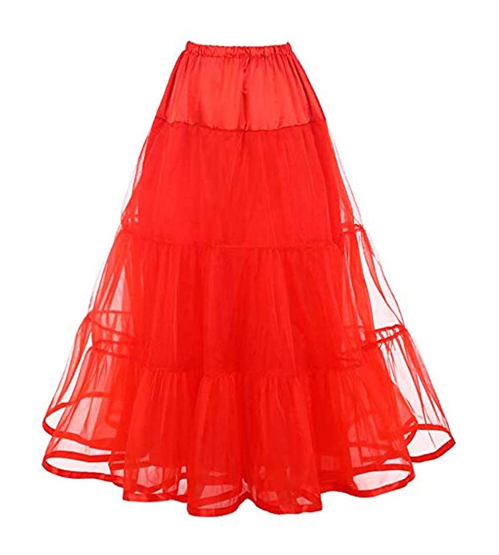 Slips Women's Ankle Length Petticoats Wedding Slips Crinoline Underskirt for Long Dress - Red - CF18KADC4NZ $23.76