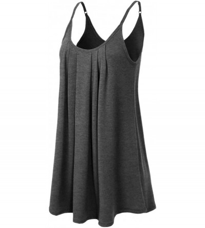 Camisoles & Tanks Women's Ultra Comfy Loose Summer Pleated Spaghetti Adjustable Strap Camisole Tank Tops - Charcoal - CH194MD...