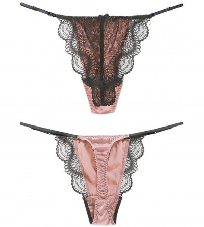 Panties Womens Silk Satin Thong Panties Lace G String Thong T Back Shiny Satin Underwear - Living Coral - C018S5N2522 $13.75