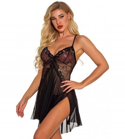 Slips Sex Lingerie for Women Push Up Underwear with Thong Set Pajamas Sleepwear Nightdress - Black - CQ196IXST79 $16.01