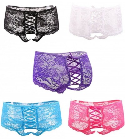 Panties Sexy Plus Size Panties for Women Lace Thong Panties Mid Waist Underwear - Multicolor2 - C318GEWLH93 $22.44