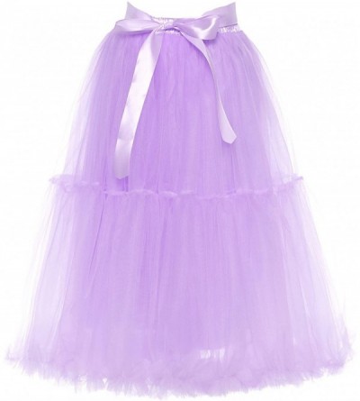Slips Women's Midi Skirt Tulle Petticoat Slip Trimming Hem Separate Sash 5 Sizes - Lilac - C718C0UM3H9 $52.21