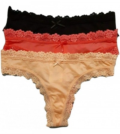 Panties Women's Super Soft 3pk Thong Panties - Peach Orange Black - CQ196N4Y0IS $18.26