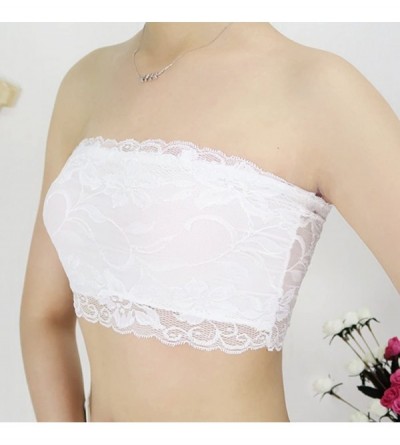 Camisoles & Tanks 3pcs Girls' Floral Lace Stretchy Strapless See Through Bandeau Tube Top with Bra - Size S - C9182AT7CR8 $12.15