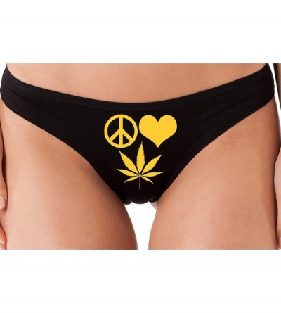 Panties Peace Love Pot Rave Festival wear Stoner Weed Black Thong hot - Yellow - CP18S4ET2RT $32.41
