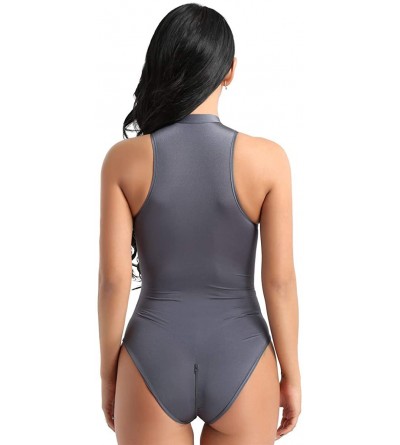 Shapewear Women's One-Piece Sleeveless Leotard High Cut Zippered Thong Bodysuit - Grey - CX18N8K9QX6 $29.08
