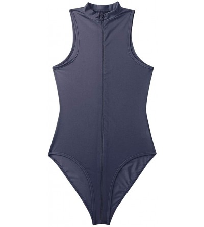 Shapewear Women's One-Piece Sleeveless Leotard High Cut Zippered Thong Bodysuit - Grey - CX18N8K9QX6 $29.08