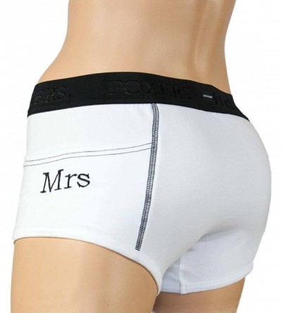 Panties Tomboy Style Women's Boxer Briefs with Side Pockets | XS-XXL - Mrs Monogrammed White - CZ186MM2IOS $26.30