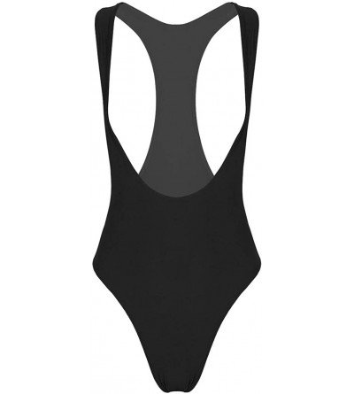 Shapewear Women's Sexy One Piece Sleeveless Open Bust High Cut Thong Leopard Bodysuit Swimsuit - Black - C418KHLNDQ7 $12.05