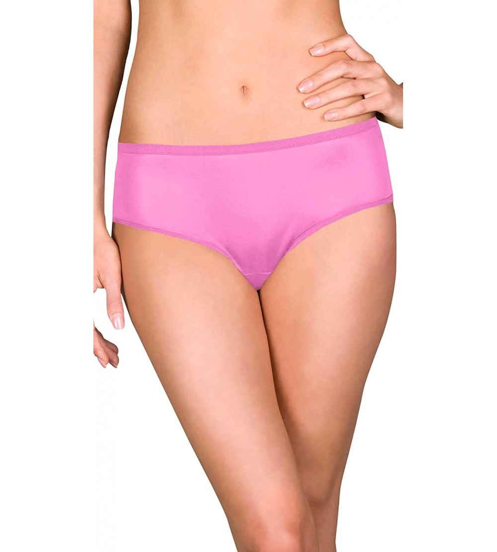 Panties Women's Hidden Elastic Nylon Hipster Panty - Flamingo Pink - CN18RGH82C8 $10.79