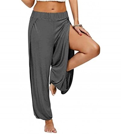 Panties Women's Solid Color Split High Stretch Exercise Running Yoga Leisure Pants - Dark Gray - C1199UEAHYK $37.09