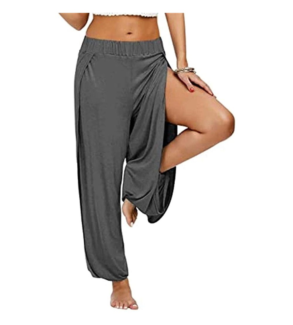 Panties Women's Solid Color Split High Stretch Exercise Running Yoga Leisure Pants - Dark Gray - C1199UEAHYK $20.86