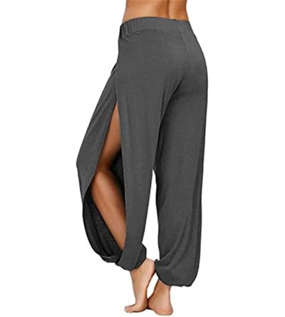 Panties Women's Solid Color Split High Stretch Exercise Running Yoga Leisure Pants - Dark Gray - C1199UEAHYK $20.86