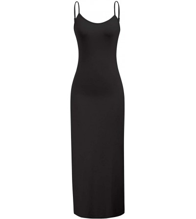 Slips Women Adjustable Spaghetti Underwear Cami Full Slip Maxi Dress - Black-full-length - CU18L438GI6 $20.90