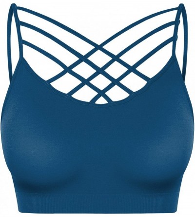 Bras Women & Plus Front V-Lattice Bralette with Adjustable Straps and Removable Bra Pads (S~3XL) - Sapphire - CD19795S860 $10.45
