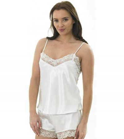 Camisoles & Tanks Ladies Satin Cami Top Lace Silky Vest Sexy Lingerie Size 16-24 - Ivory - CE196EZN04C $10.46