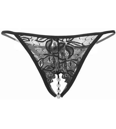 Panties Women Sexy Floral Lace Tanga Panty - Black - CA18AOSQQTN $10.31