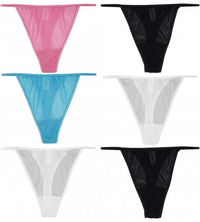 Panties 6 Pack Women's Triangle Thongs with G-String Y Back Panties Assorted Colors - Pack a - CB18CSHRK64 $18.81