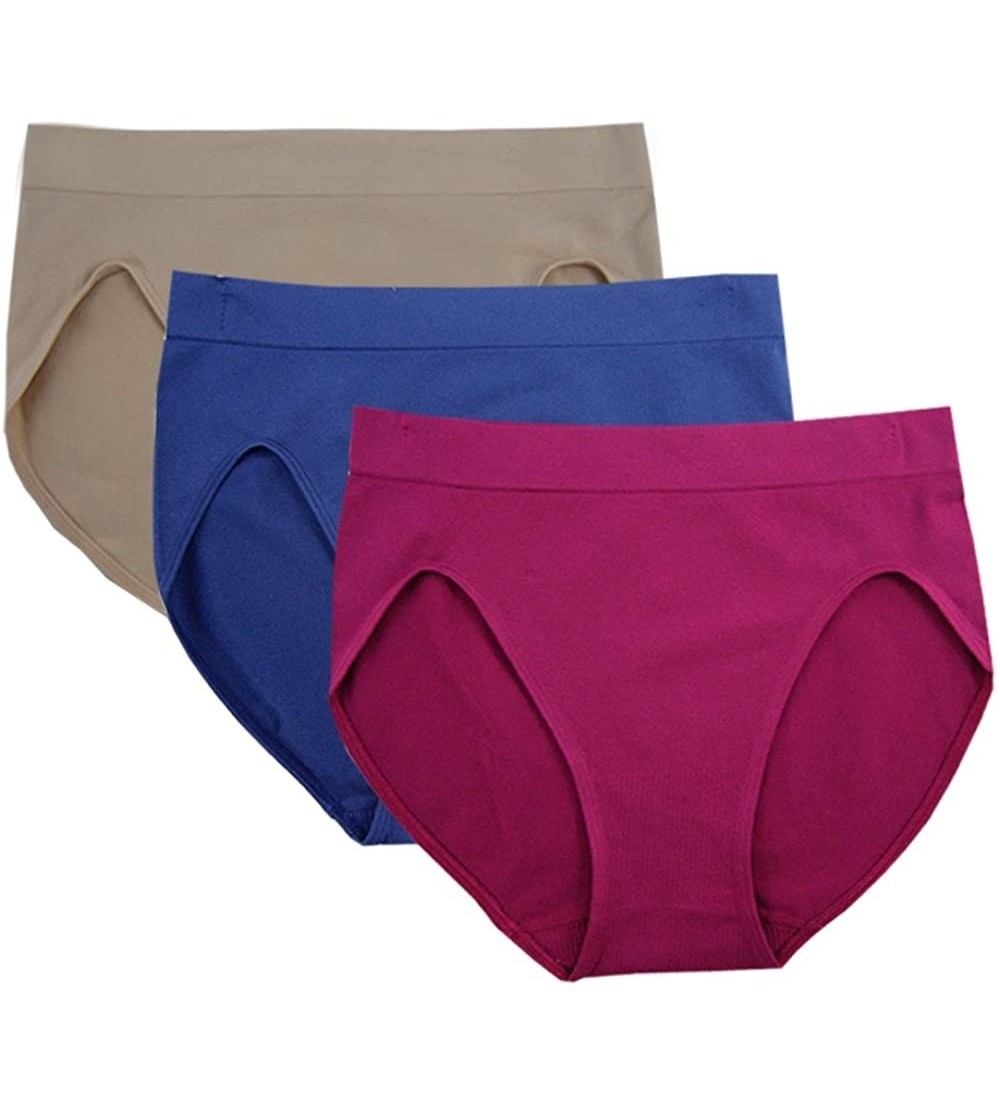 Panties Women's Underwear Seamless Briefs High-Cut Panties - 3 Pack or 4 Pack - Navy- Rose- Nude - CX182T9D4GY $20.05
