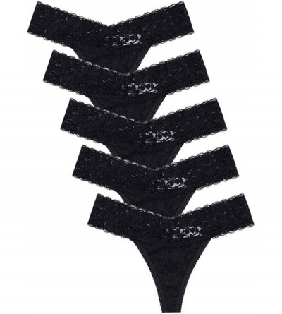 Panties Women's Sexy Lace Thongs Cheeky Underwear See Through Panties Pack of 5 - C118RE4NWOC $30.42