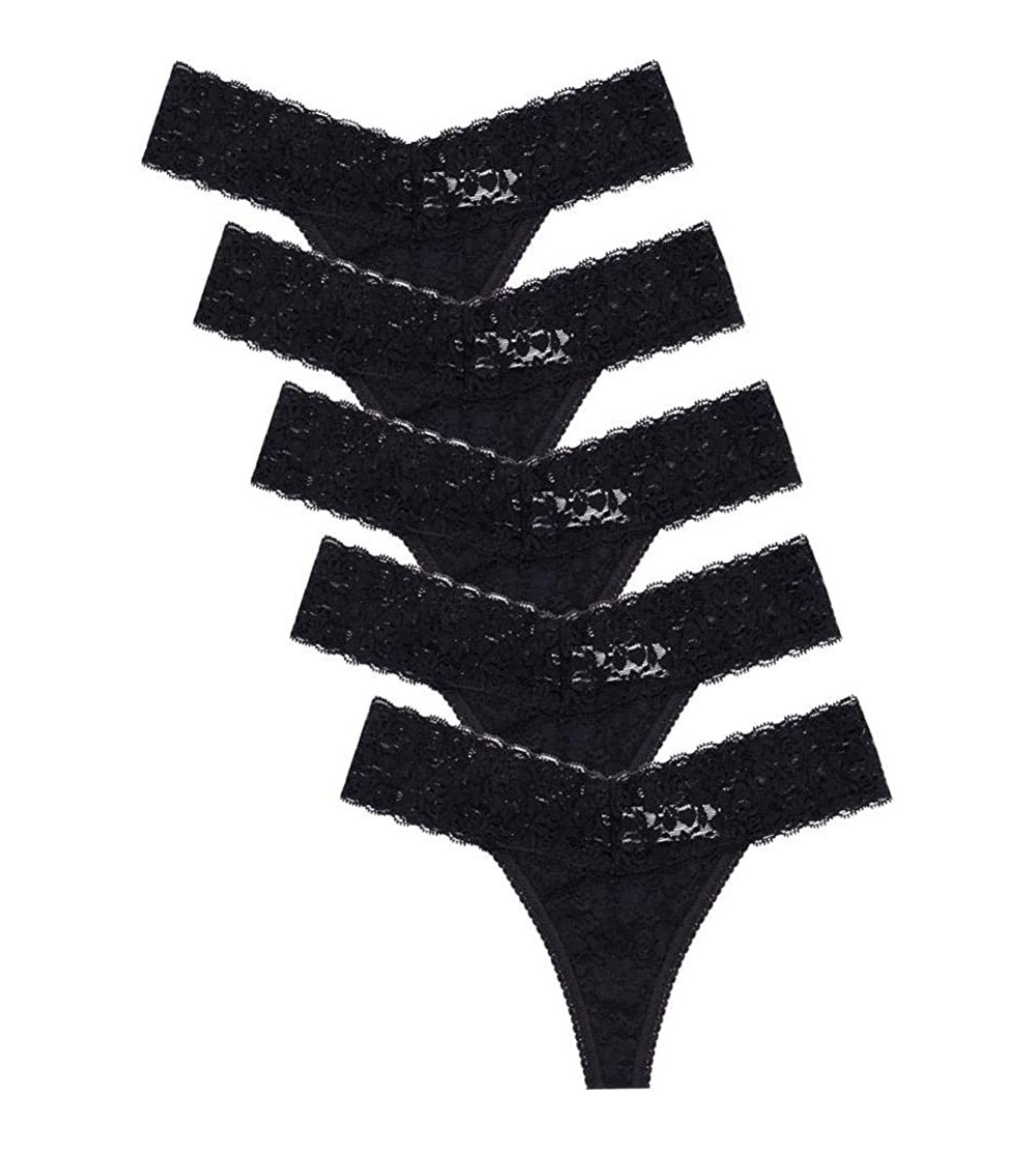 Panties Women's Sexy Lace Thongs Cheeky Underwear See Through Panties Pack of 5 - C118RE4NWOC $17.16
