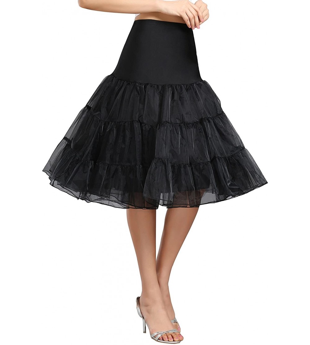 Slips Women's 50S Vintage Tulle Petticoat Half Slip Tutu Underskirt 27" - Black - CL12ODBOXFV $10.06