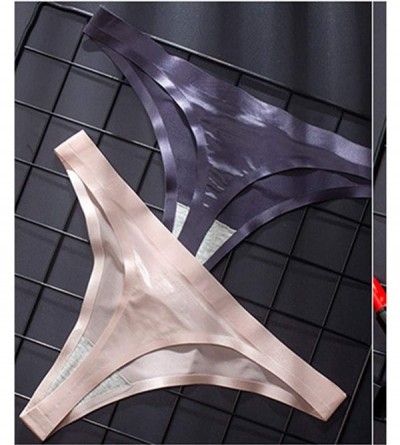 Panties Women's G String Thong Fashion Female Underwear Sexy Transparent Ice Silk Low Waist Seamless T-Thong Panties - Beige ...