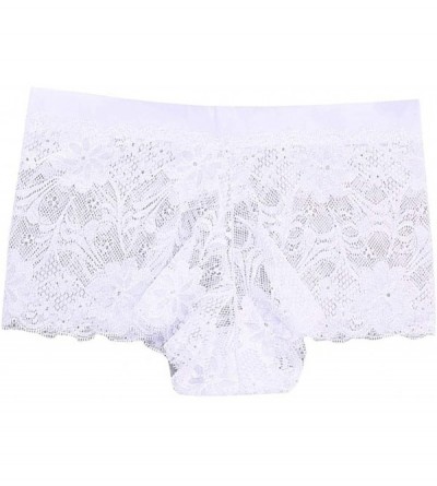 Accessories Womens Underwear Lace Panties Boyshort Tanga Sexy Lingerie Cheeky Lace Trim High Waist Panty S-XL - White - CZ196...