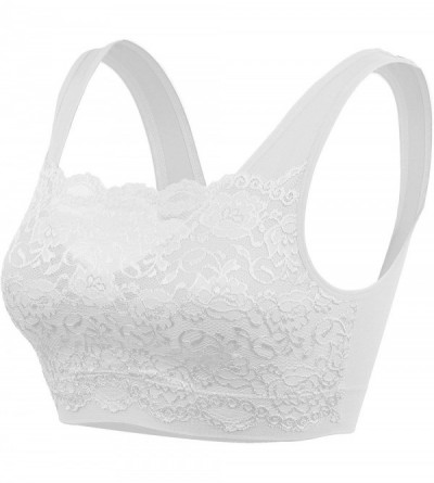 Camisoles & Tanks Women's Everyday Sports Bra Top Seamless Front Lace Cover Bralette with Removable Pad - White - CI19C2REDZK...