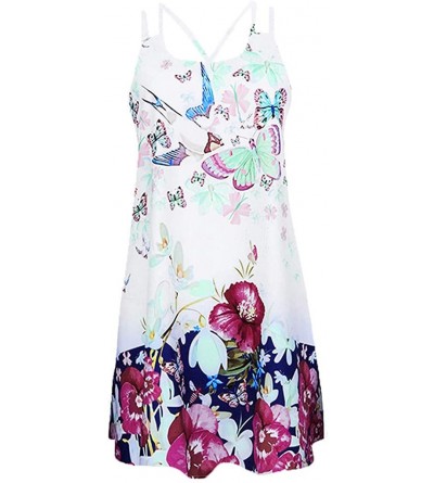 Shapewear Dress for Women-Vintage Boho Women Summer Sleeveless Beach Printed Short Mini Dress - White - CN18T03QIQ2 $15.15