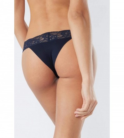 Panties Womens Brazilian in Raw Edge Cotton and Lace - Blue - 1467 - Intense Blue - CH18TZ8059E $17.74