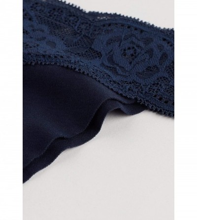 Panties Womens Brazilian in Raw Edge Cotton and Lace - Blue - 1467 - Intense Blue - CH18TZ8059E $17.74